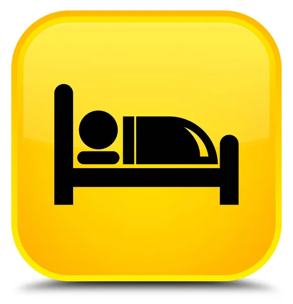 Hotel bed icon special yellow square button — Stock Photo, Image