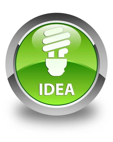 Idea (icona della lampadina) pulsante rotondo verde lucido — Foto Stock