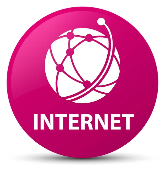 Internet (ícone de rede global) botão redondo rosa — Fotografia de Stock