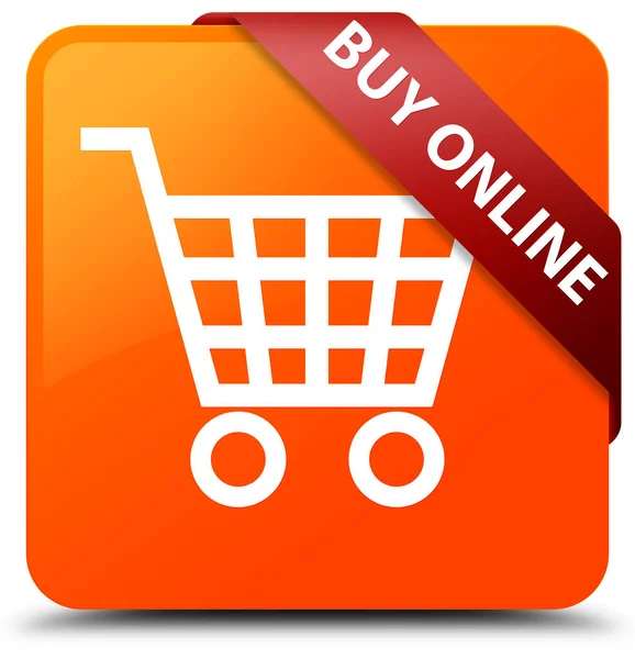 Buy online orange square button red ribbon in corner — Stock Photo, Image