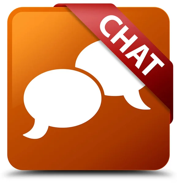 Chat brown square button red ribbon in corner — Stock Photo, Image