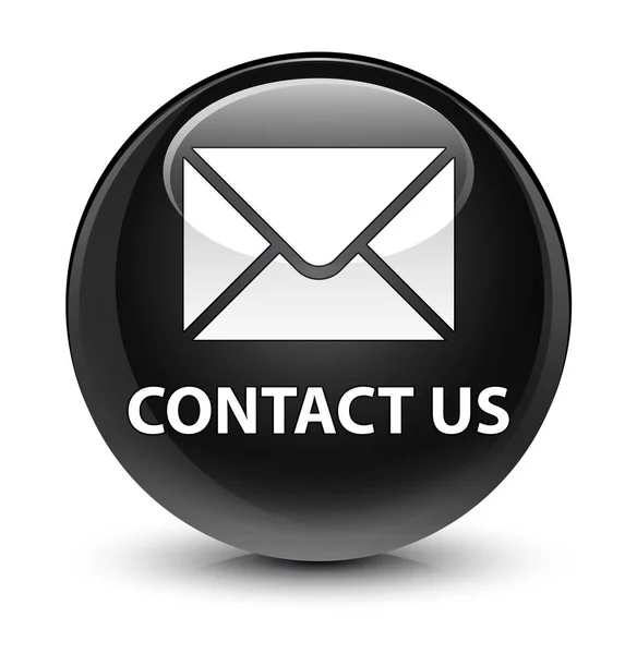 Contacte-nos (ícone de e-mail) botão redondo preto vítreo — Fotografia de Stock