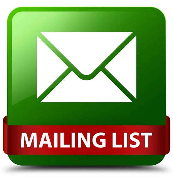 Lista de correo verde botón cuadrado rojo cinta en el centro — Foto de Stock