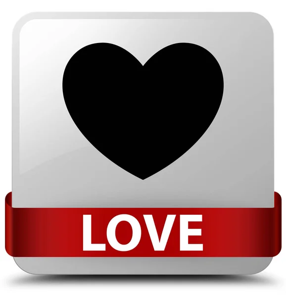 Love white square button red ribbon in middle — Stock Photo, Image