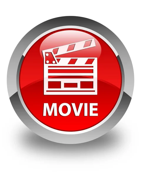 Błyszczący czerwony okrągły przycisk Movie (ikona spinacza do kina) — Zdjęcie stockowe