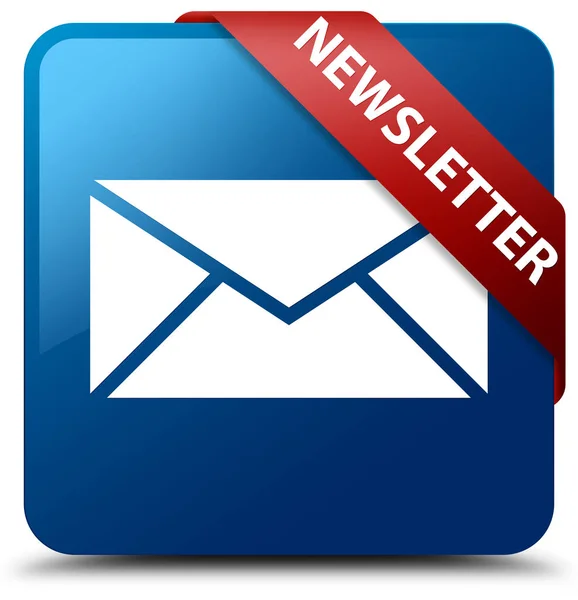 Newsletter blue square button red ribbon in corner
