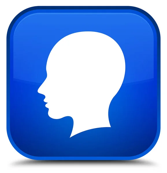 Cabeça ícone rosto feminino botão quadrado azul especial — Fotografia de Stock