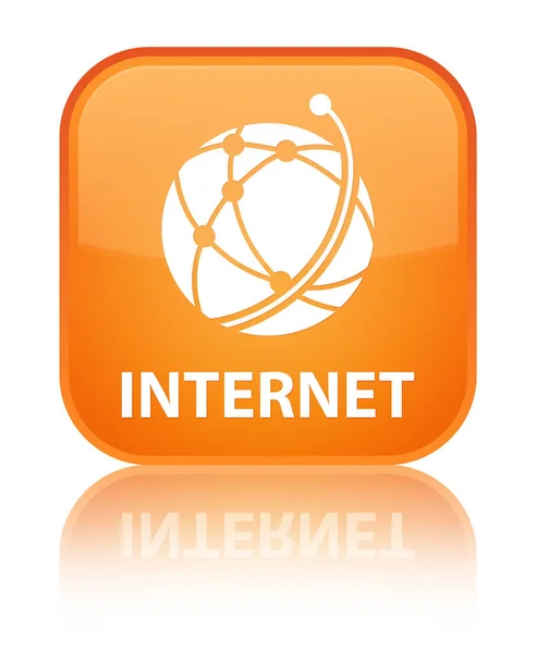 Internet (global network icon) special orange square button — Stock Photo, Image