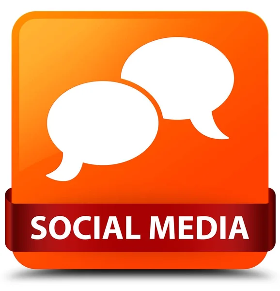 Sociale media (chat zeepbel pictogram) oranje vierkante knop rood lint — Stockfoto