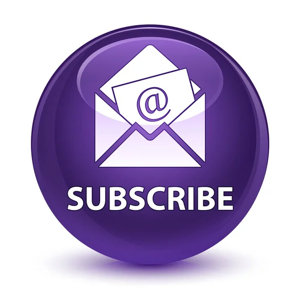 Assine (ícone de e-mail de newsletter) botão redondo roxo vítreo — Fotografia de Stock