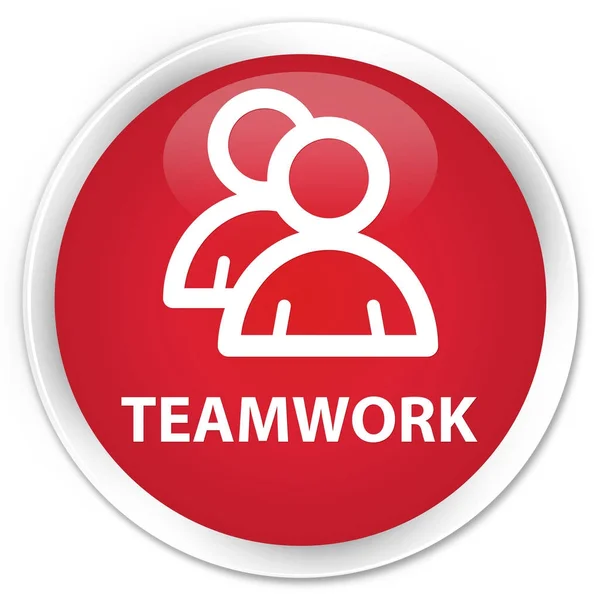Trabalho em equipe (ícone de grupo) botão redondo vermelho premium — Fotografia de Stock