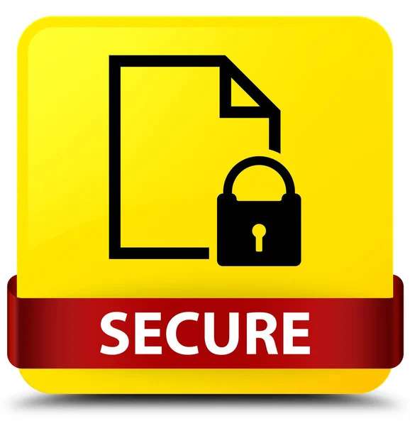 Seguro (ícone de cadeado de página do documento) amarelo quadrado botão costela vermelha — Fotografia de Stock