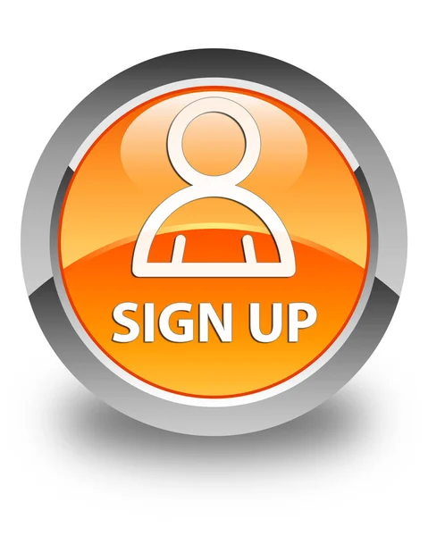 Sign up (member icon) glossy orange round button — 스톡 사진