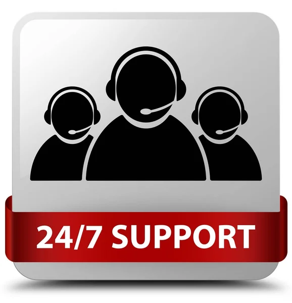 24 / 7 Support (Kundenbetreuungsteam Symbol) weiß quadratische Taste rot r — Stockfoto