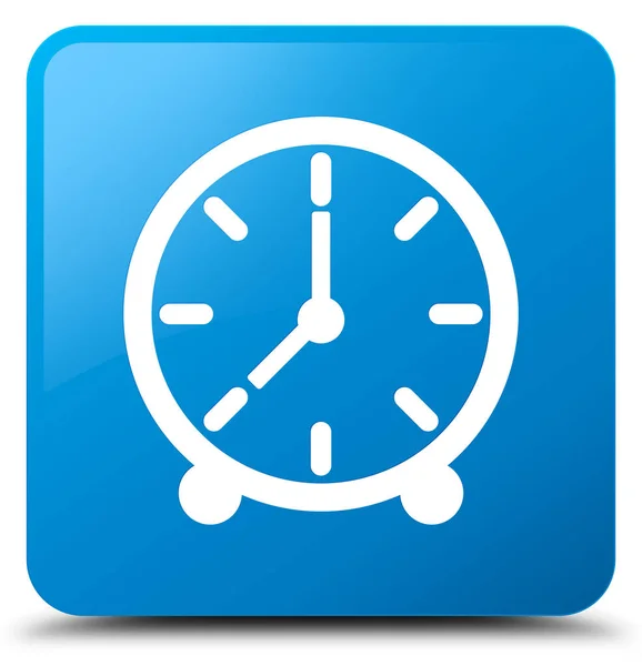 Ícone do relógio botão quadrado azul ciano — Fotografia de Stock