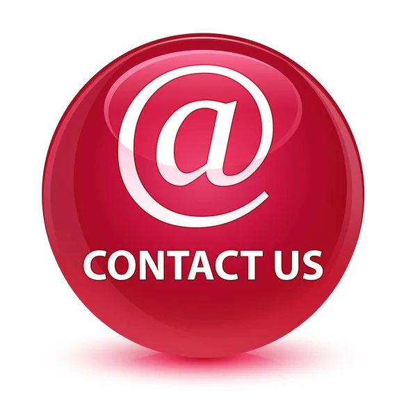 Contacte-nos (ícone de endereço de e-mail) botão redondo rosa vítreo — Fotografia de Stock