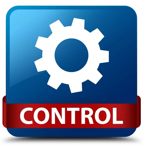 Controle (ícone de configurações) azul quadrado botão fita vermelha no meio — Fotografia de Stock