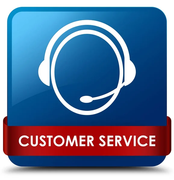 Customer service (customer care icon) blue square button red rib — Stock Photo, Image