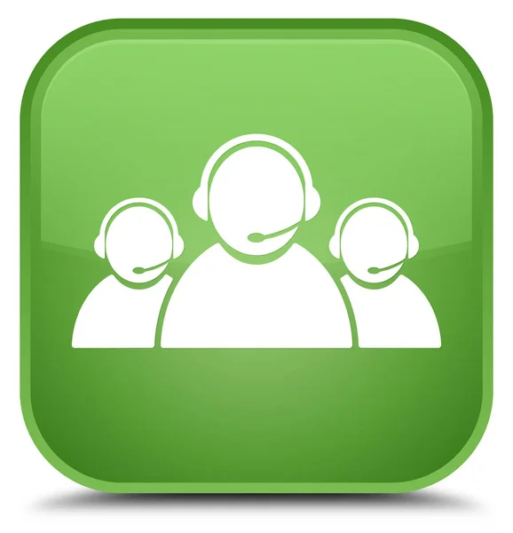 Icona del team di assistenza clienti speciale pulsante quadrato verde morbido — Foto Stock
