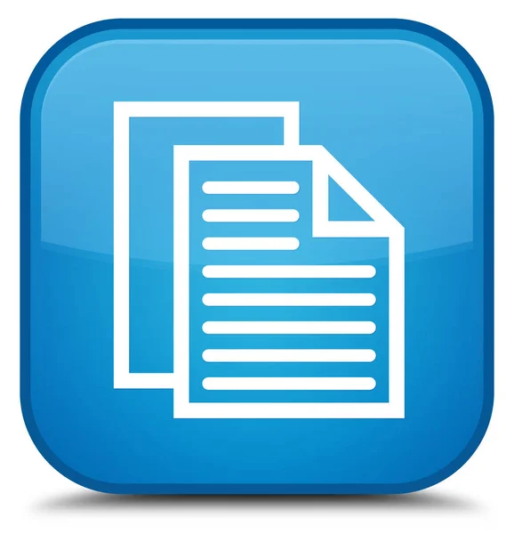 Icono de páginas de documento botón cuadrado azul cian especial —  Fotos de Stock