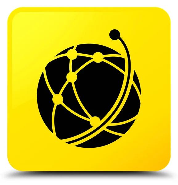 Globální síť žlutá čtvercové tlačítko — Stock fotografie
