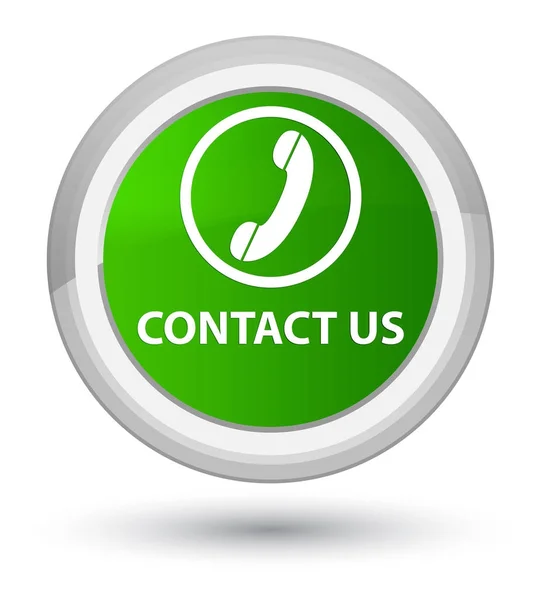 Contacte-nos (ícone do telefone) botão redondo verde principal — Fotografia de Stock
