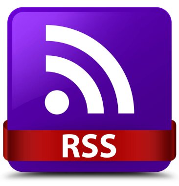 RSS mor kare düğme kırmızı kurdele orta
