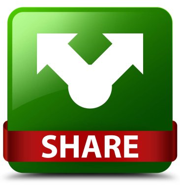 Yeşil kare düğme kırmızı kurdele orta paylaşmak