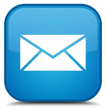 E-posta kutsal kişilerin resmi özel camgöbeği mavi kare düğme