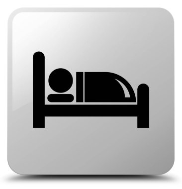 Otel yatak simgesi Beyaz kare düğme