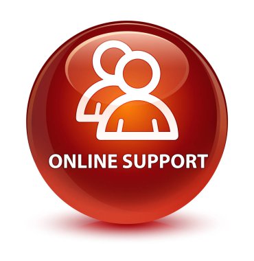 Çevrimiçi destek (grup simgesi) cam gibi kahverengi yuvarlak düğmesi