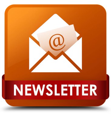 Bülten kahverengi kare düğme kırmızı kurdele orta