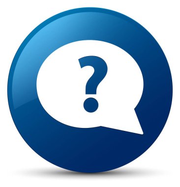 Soru işareti kabarcık simgesi mavi yuvarlak düğmesi