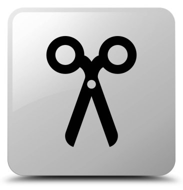 Makas simgesi Beyaz kare düğme