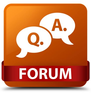 Forum (soru cevap balonu simgesinin) kahverengi kare düğme kırmızı ribb