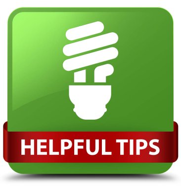 Yararlı ipuçları (ampul simgesi) yumuşak yeşil kare düğme kırmızı kurdele 