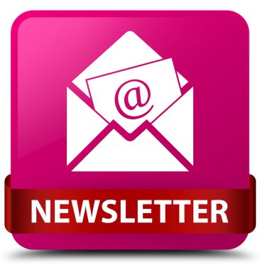 Bülten pembe kare düğme kırmızı kurdele orta