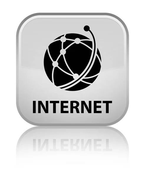 Internet (ícone de rede global) botão quadrado branco especial — Fotografia de Stock