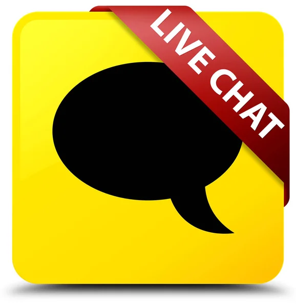 Chat en vivo amarillo botón cuadrado rojo cinta en la esquina —  Fotos de Stock