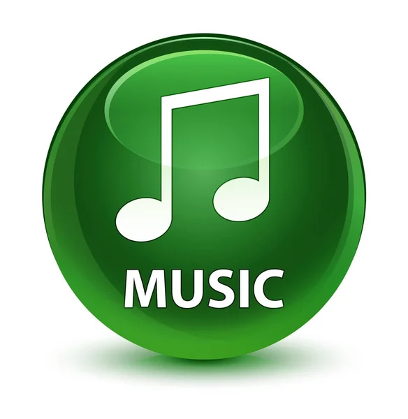 Música (ícone de melodia) botão redondo verde suave vítreo — Fotografia de Stock