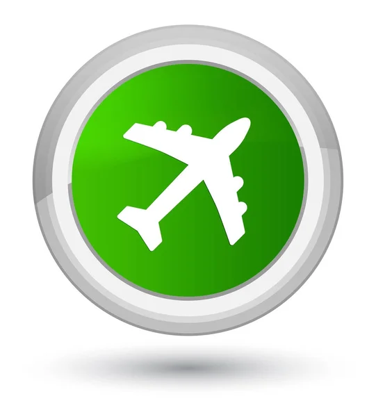 Vliegtuig prime groene ronde knoop van het pictogram — Stockfoto