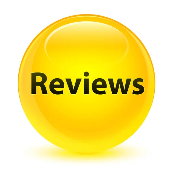 Reviews glassy yellow round button — Stock Photo, Image