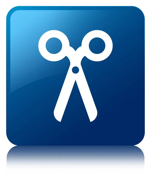 Ícone de tesoura botão quadrado azul — Fotografia de Stock