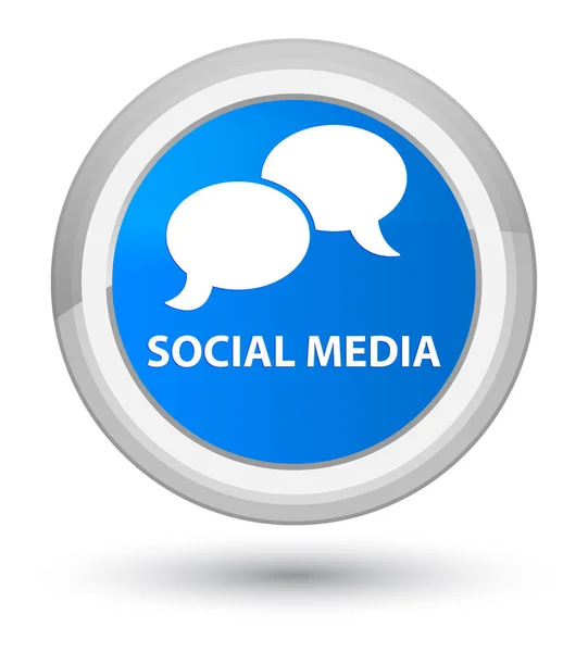 Mídia social (ícone de bolha de bate-papo) botão redondo azul ciano — Fotografia de Stock