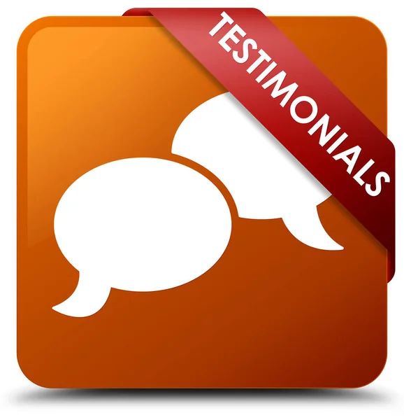 Testimonials (chat icon) brown square button red ribbon in corne — Stock Photo, Image