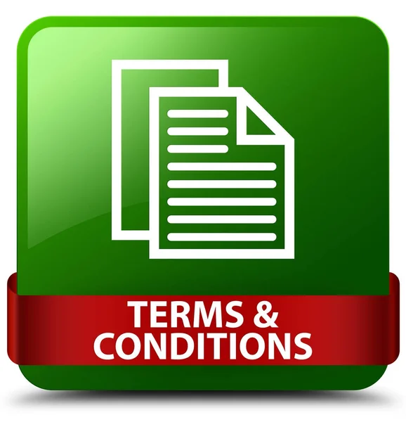Termini e condizioni (icona pagine) verde quadrato pulsante rosso nastro — Foto Stock
