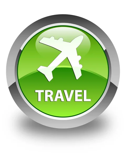 Travel (plane icon) glossy green round button — Stock Photo, Image