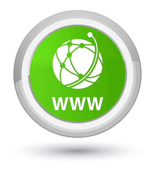 WWW (icona della rete globale) primo pulsante rotondo verde morbido — Foto Stock