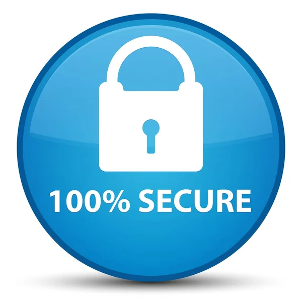 Botão redondo azul ciano especial 100% seguro — Fotografia de Stock