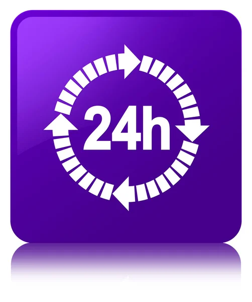 24 hours delivery icon purple square button — Stock Photo, Image